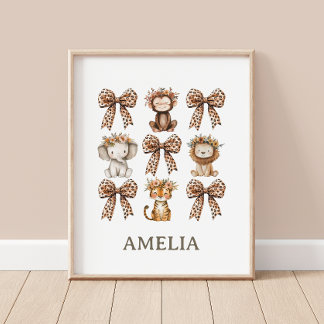 Safari Bows And Jungle Animals Baby Room Wall Poster