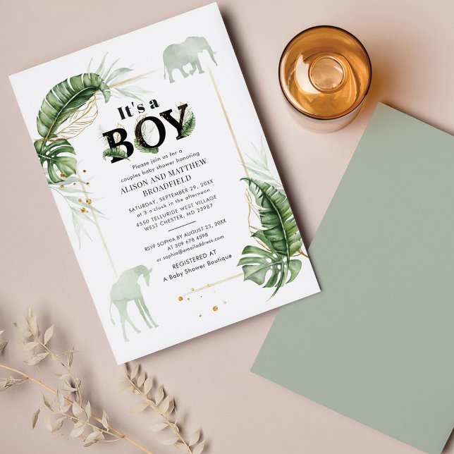 Safari Boy Baby Shower Elephant Giraffe Invitation (Creator Uploaded)
