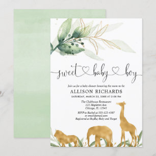 Safari boy baby shower invitation sweet baby boy