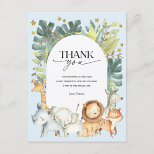 Safari boy baby shower thank you postcard