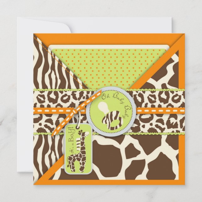 Safari Boy Orange Invitation Square (Front)