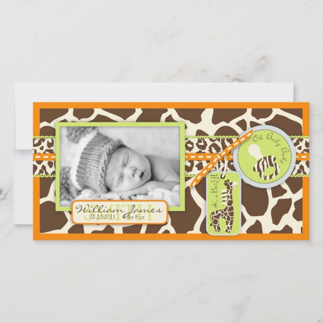 Safari Boy Orange Photo Card (Front)