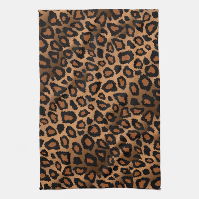Safari Brown Leopard Animal Print Tea Towel (Vertical)