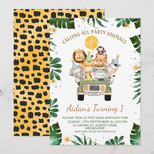 Safari Calling All Party Animal Birthday Invitation (Front/Back)