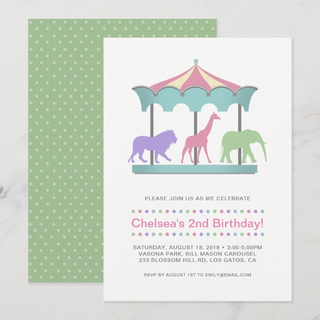 Safari Carousel Birthday Invitation (Front/Back)