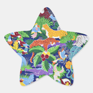 Safari, Colourful Animal Pattern, Star Sticker