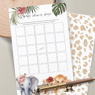 Safari Cute Animals Baby Girl Shower Bingo