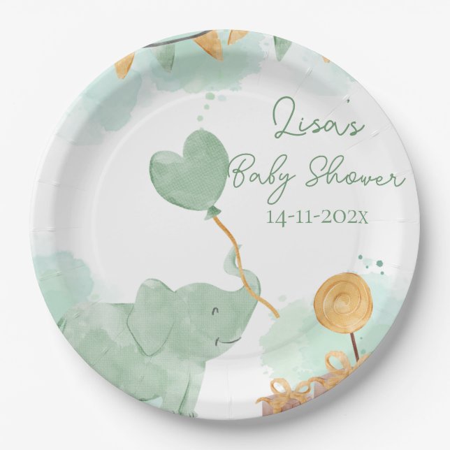 Safari Cute Baby Animals Themed Baby Shower Party Paper Plate (Front)