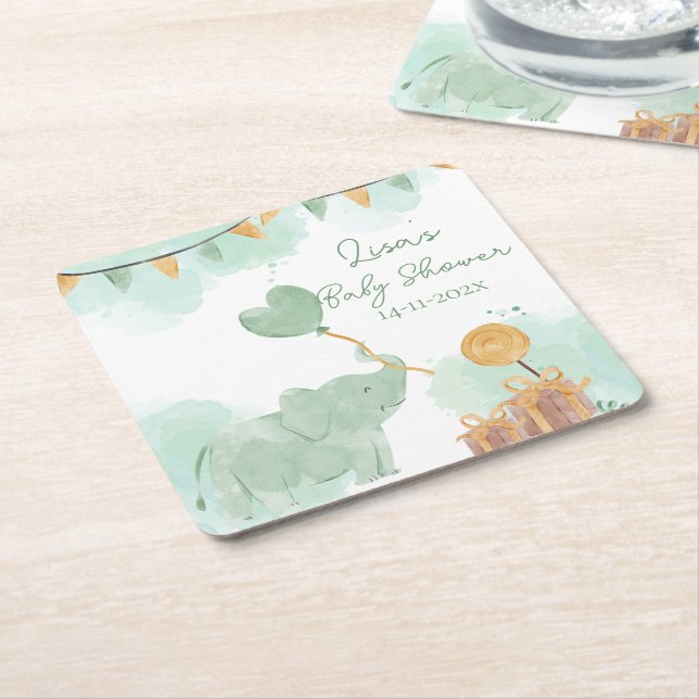 Safari Cute Baby Animals Themed Baby Shower Party Square Paper Coaster (Angled)