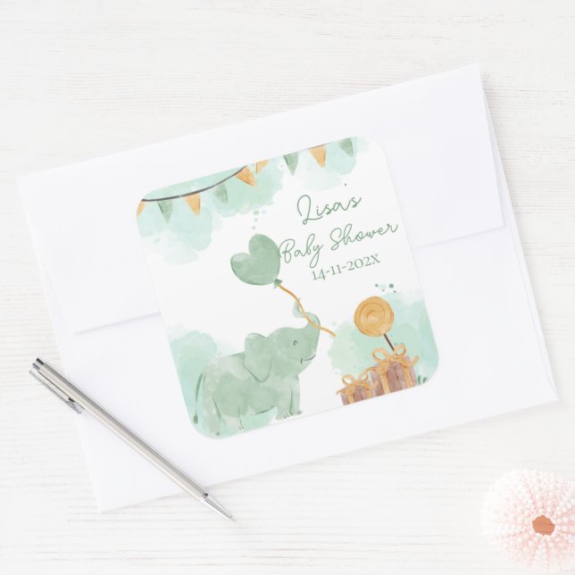 Safari Cute Baby Animals Themed Baby Shower  Square Sticker (Envelope)