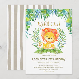 Safari Cute Lion Wild One 1st Birthday Party Invitation