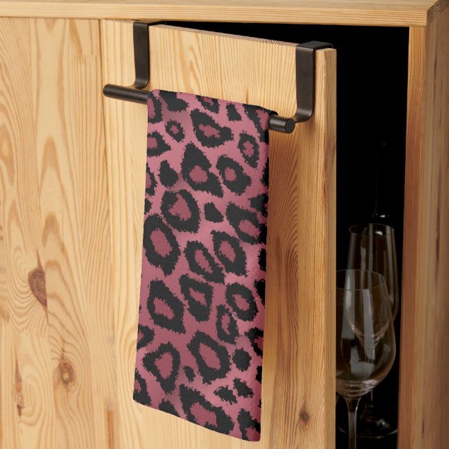 Safari Dark Dusty Rose Leopard Animal Print Tea Towel (Thirds Fold)