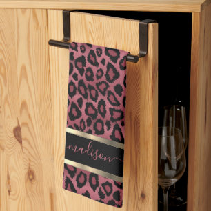 Safari Dark Dusty Rose Leopard - Customise Tea Towel