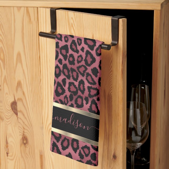 Safari Dark Dusty Rose Leopard - Customise Tea Towel (Thirds Fold)