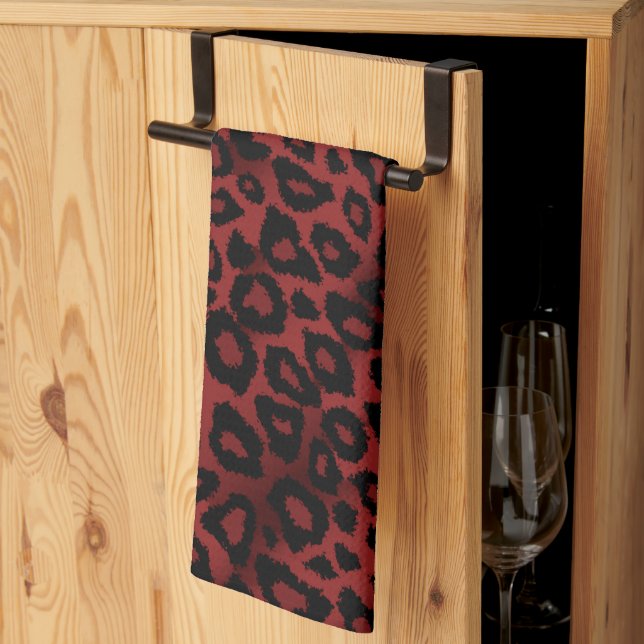 Safari Dark Red Leopard Animal Print Tea Towel (Thirds Fold)