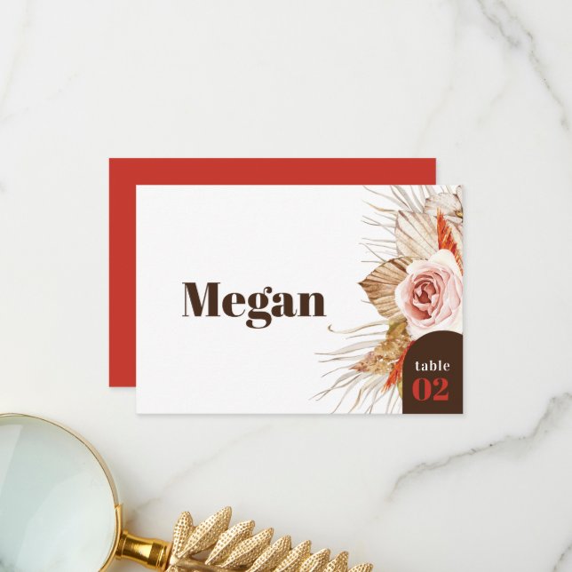 Safari Desert Boho Flowers Wedding Escort Card (Front/Back In Situ)