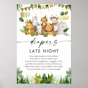 Safari Diapers Late Night Baby Shower Poster