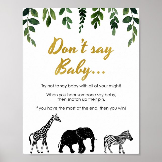 Safari Don't Say Baby Shower Game Clothespin Peg Poster (Front)