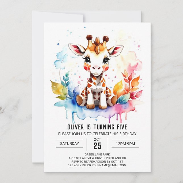 Safari Dreams Cute Giraffe Birthday Invitation (Front)