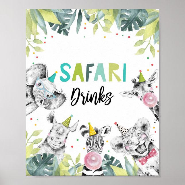 Safari Drinks Party Animals Boy Birthday Sign (Front)