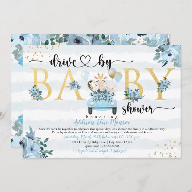 Safari Drive By Baby Boy Shower Invitation (Front/Back)