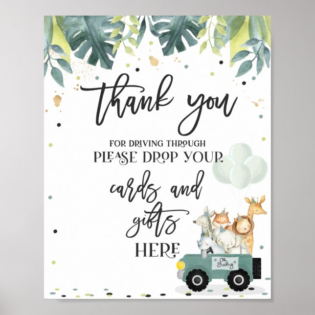 Safari Drive By Baby Shower Card & Gift Sign (Front)