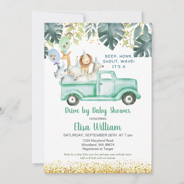 Safari Drive By Baby Shower Invitation (Front)