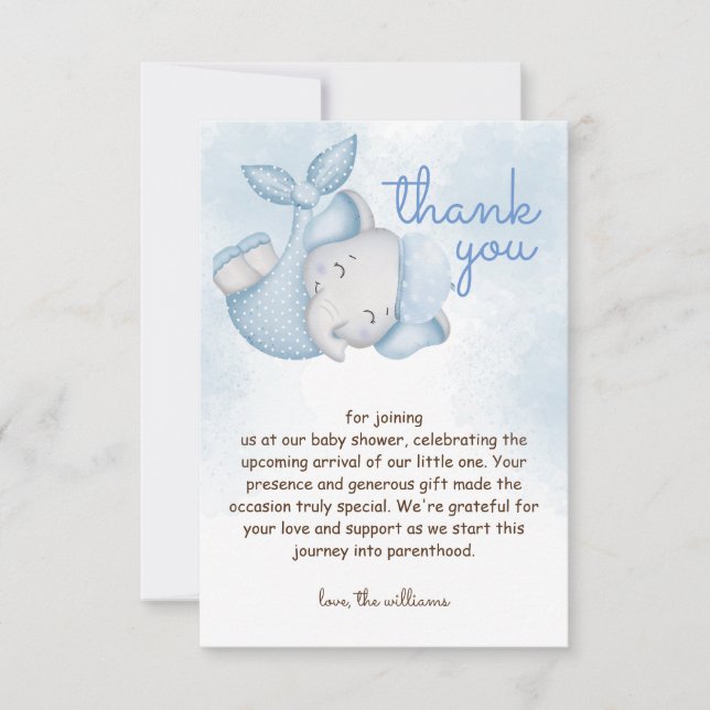 Safari elephant baby boy shower  thank you card (Front)