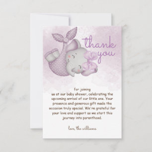 Safari elephant baby girl shower thank you card