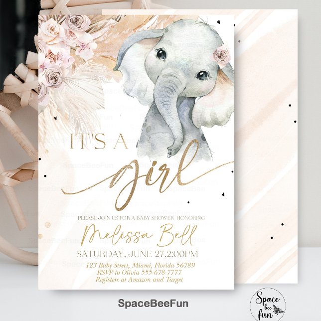 Safari Elephant Baby Shower Invitation Boho Safari (Safari invites,Elephant invite,boho Baby Shower,Invitation,Boho Safari,Elephant Invites,A little pea)