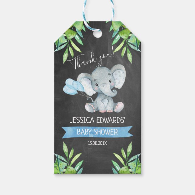 Safari Elephant Baby Shower TagS (Front)