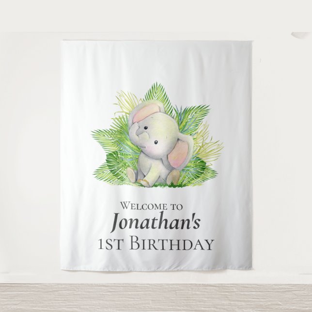 Safari  Elephant Birthday Theme Backdrop Tapestry (Front)