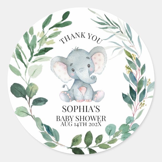 Safari Elephant Gender Neutral Baby Shower Classic Round Sticker (Front)