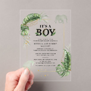 Safari Elephant Giraffe Boy Baby Shower Acrylic Invitations