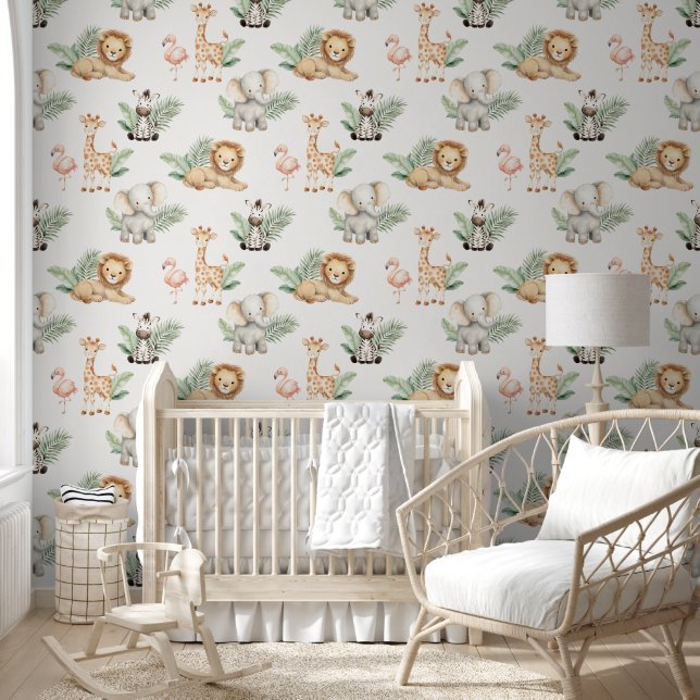 Safari Elephant Giraffe Zebra Flamingo Lion Baby Wallpaper (Kids)