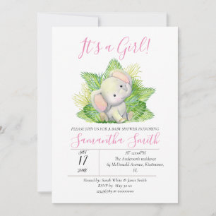 Safari Elephant pink invitation