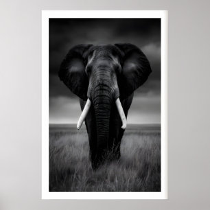 Safari Elephant Print, Black and White, Steady Poster