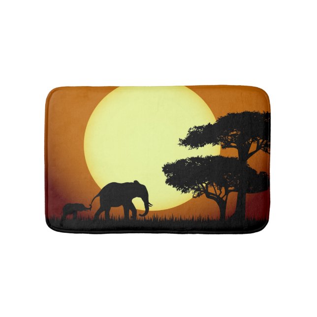 Safari elephants at sunset bath mat (Front)