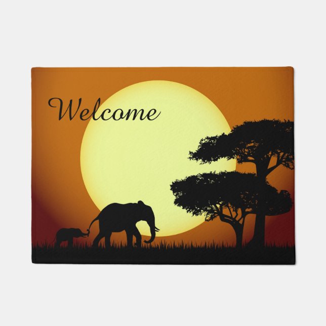 Safari elephants at sunset doormat (Front)