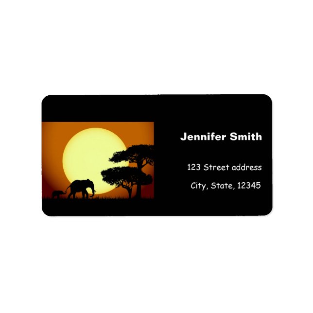 Safari elephants at sunset label (Front)