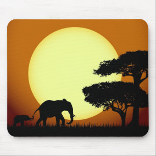 Safari elephants at sunset mouse mat
