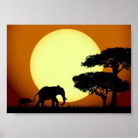 Safari elephants at sunset