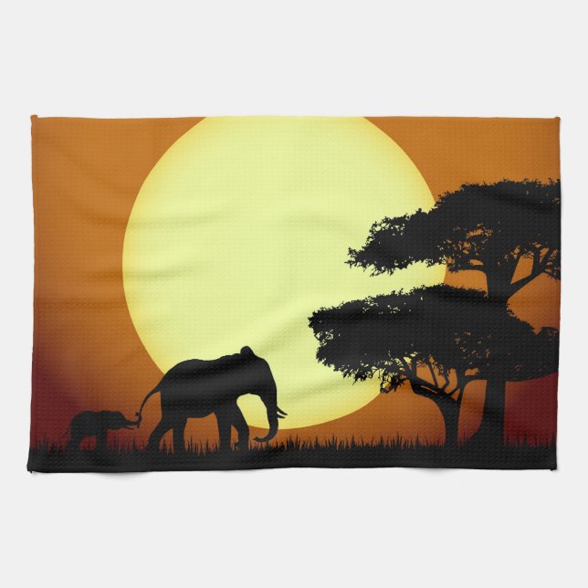Safari elephants at sunset tea towel (Horizontal)