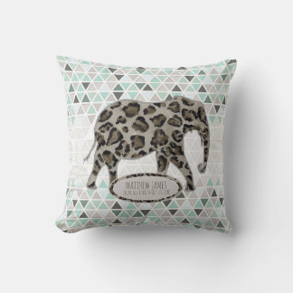 Safari Elephants Baby Boy Geometric Triangle Name Cushion