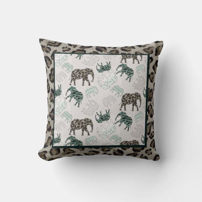 Safari Elephants Baby Boy Nursery Jungle Animals Cushion (Front)