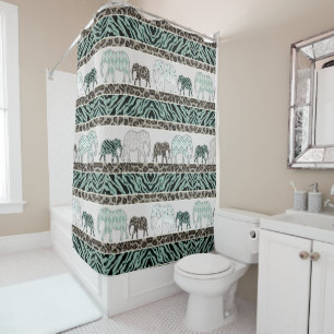 Safari Elephants Jungle Animal Leopard Zebra Decor Shower Curtain