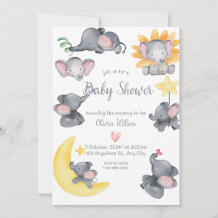 Safari Elephants Watercolor Baby  Shower  Invitation