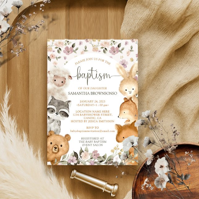 Safari Farm Animal Bear Fox Rabbit Racoon Baptism Invitation (Creator Uploaded)
