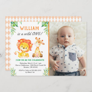 Safari First Birthday Boy Wild One Jungle Party Invitation