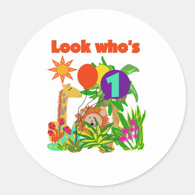 Safari First Birthday Classic Round Sticker (Front)